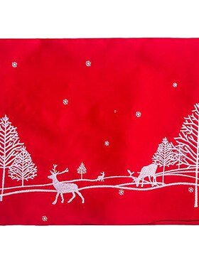 Red Xmas Table Runner Exquisite Elk Tree Snowflake Embroider