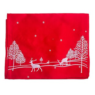 Red Xmas Table Runner Exquisite Elk Tree Snowflake Embroider