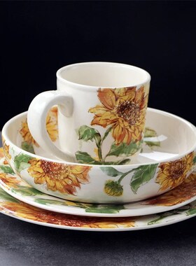 Pastoral Creative Hand-painted Sunflower Round Ceramic