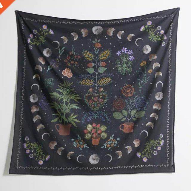 2021 Moon Phase Tapestry Wall Hanging Botanical Celestial Fl