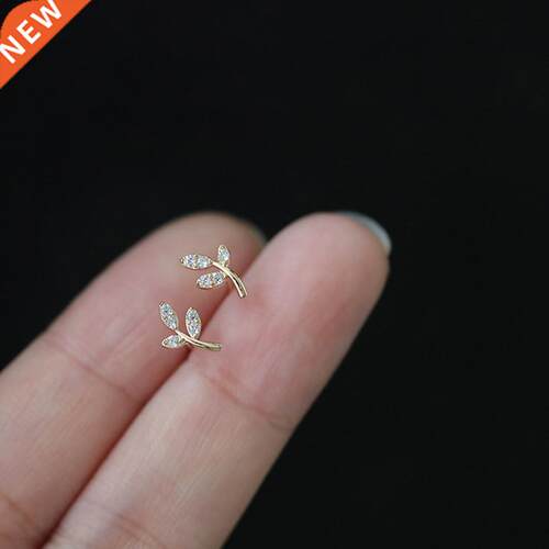 925 Sterling Silver French Simple Pavé Crystal Leaf e