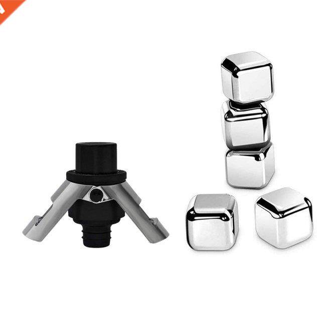 8Pcs Stainless Steel Reusable Freeze Ice Blocks & 1Pcs S