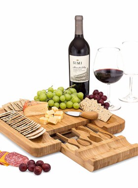 Bamboo Cheese Board New Square Wood Color Slide-Out Drawer S
