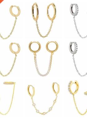 Aide 925 Sterling Silver White Zircon Double Circle Chain Ho