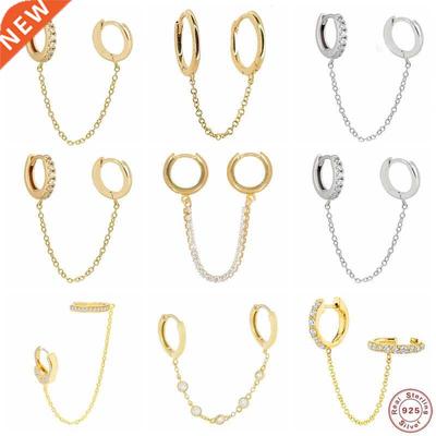 Aide 925 Sterling Silver White Zircon Double Circle Chain Ho