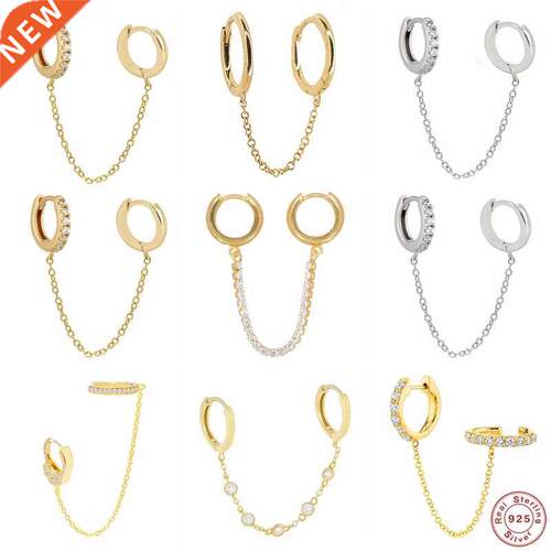 Aide 925 Sterling Silver White Zircon Double Circle Chain Ho