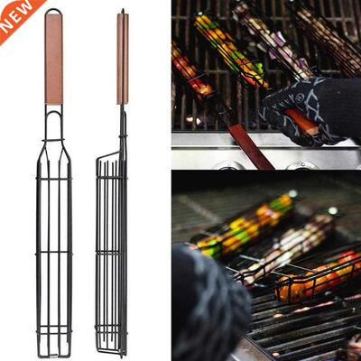 Metal BBQ Grill Mesh Net Basket Non-stick Meat Vegetable Bar
