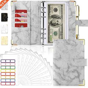 A6 PU Leather Marble Notebook Binder Budget Planner Money Or