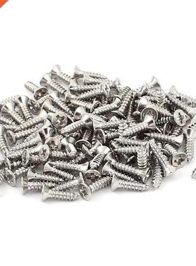 100x Flat Head Phillips Self-Tapping Screw 12xmm Silver