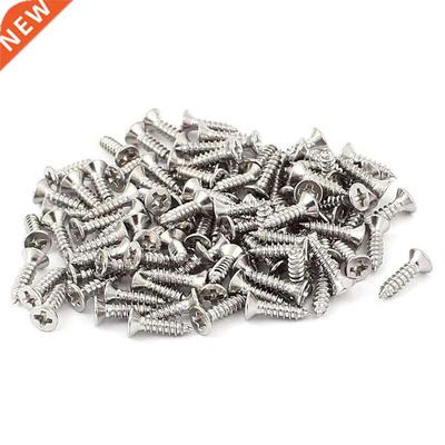 100x Flat Head Phillips Self-Tapping Screw 12xmm Silver
