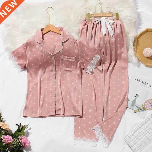 Lsacmvpnel Srpng New Crown Prnt Women Pyjamas Lace Sweet