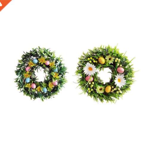 Easter Wreath for front Door Decorated with Artificial Eggs