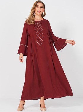 2021 New Summer Dress Women Plus Size Loose O-neck Hot Brick