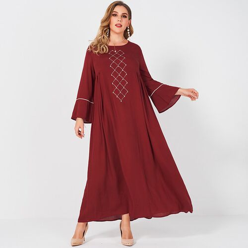 2021 New Summer Dress Women Plus Size Loose O-neck Hot Brick
