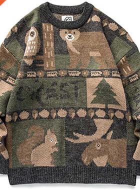 Winter Vintage Sweater Men New Japanese Cute Bear Couples Kn