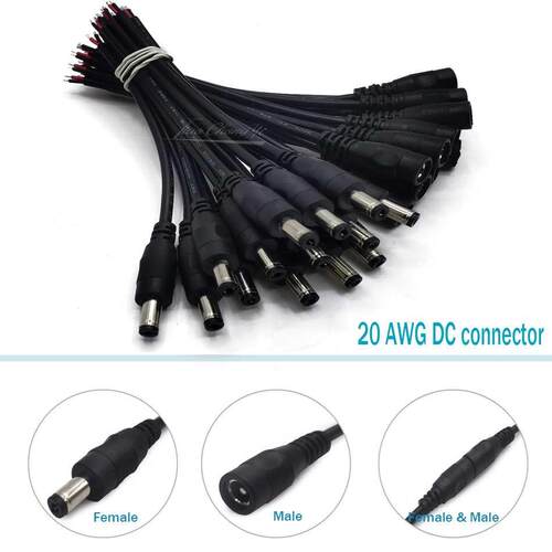 20AWG 5.5X2.1mm Female / Male DC Power Plug Connector Cable