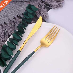 Flatware 18/10 Stainless Steel Cutlery Set Green Gold Dinner