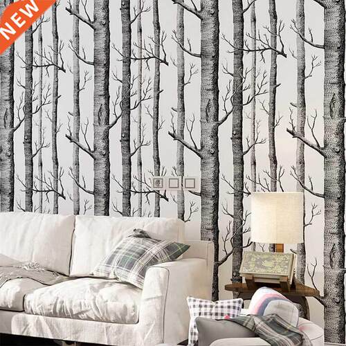 Black Black White Birch Tree Wallpaper Modern Design Roll Pe