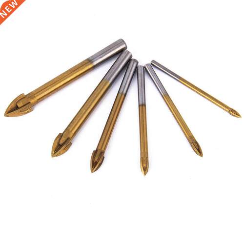 6pcs Titanium Coated Glass Drill Bits 4 Cutting Edges Cross