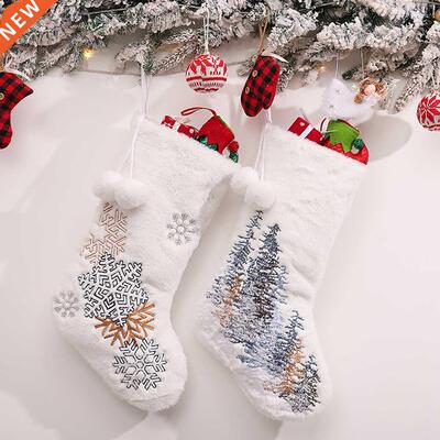 Christmas Embroidery Socks Snowflake Christmas Tree White Pl