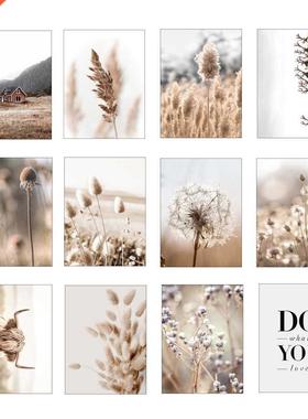 Beige Reed Dandelion Grass Cow Natural Wall Art Painting No