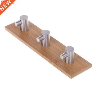 Natural Bamboo Stanless Steel Wall Hook Bag Key Towel Adhes