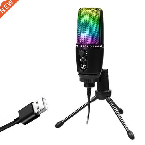 RGB Condenser Microphone USB Wired Microphone With Headphone