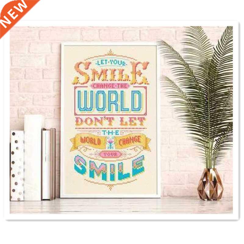 Let your smile change the world cross stitch kit word carto