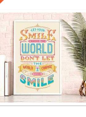 Let your smile change the world cross stitch kit word carto