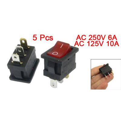 5 Pcs Red Light Illuminated ON/OFF 2 Position SPST Boat Rock