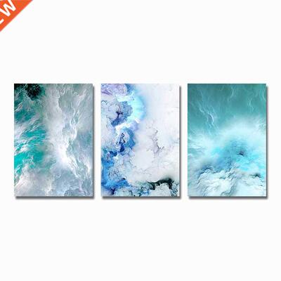 Modern Abstract Canvas Poster Blue Marble Wave Wall Art Pain