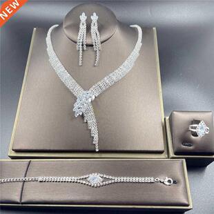 Crystal Rhinestone Bridal Jewelry Earrings Silver Set Color