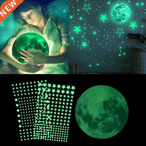 Luminous Moon Stars Wall Stickers Glow In The Dark 3D Bubbl
