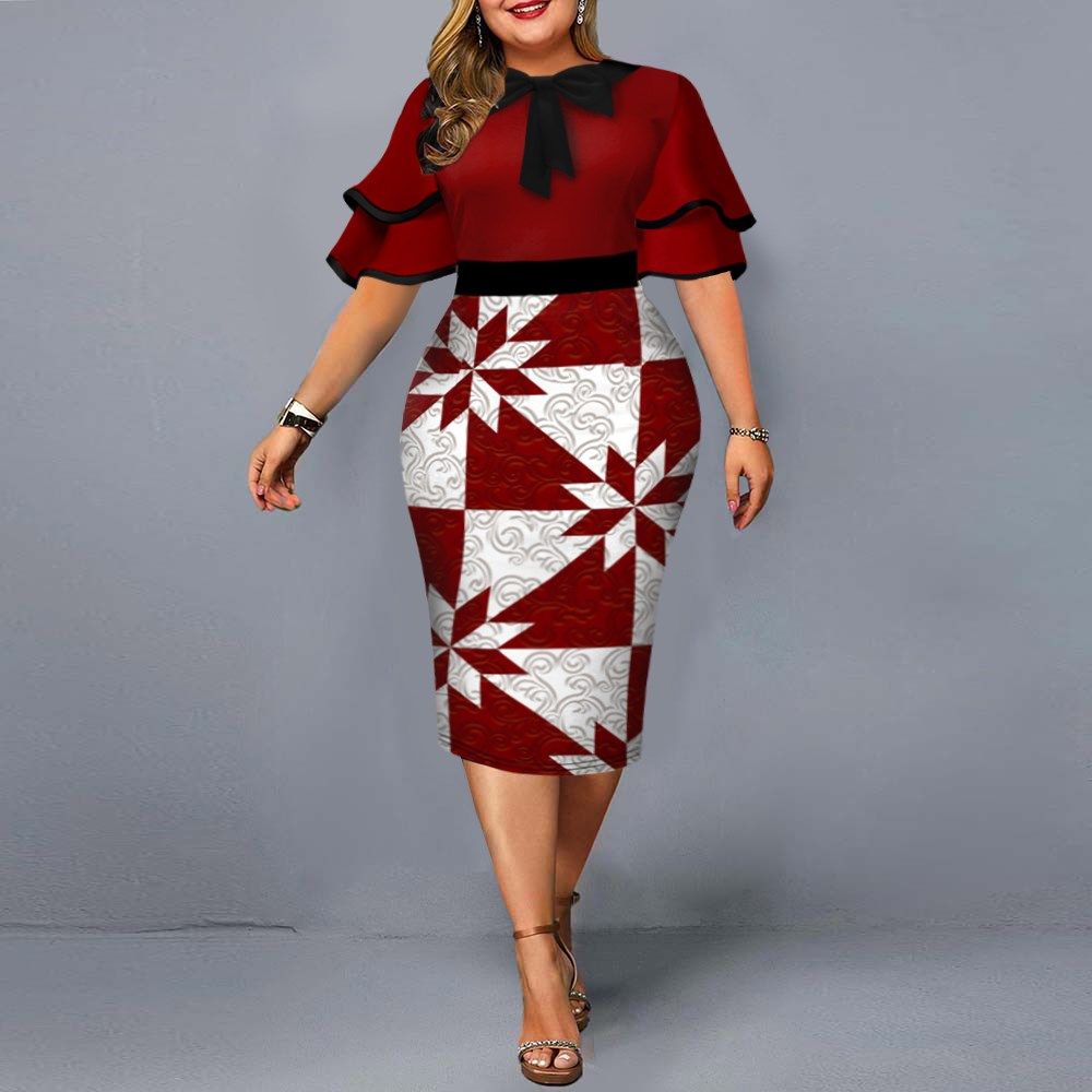 Party Dress Plus Size 2022 Women Elegant Geometric Print New图片