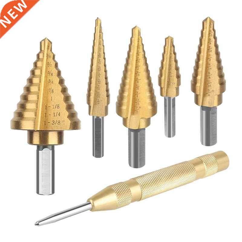 HSS Step Drill Bits and Automatic Center Punch 6 Pcs Set wit