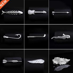 1pc Men Tie Clip Fish Bone Leaf Guitar Feather Saxophone Mul