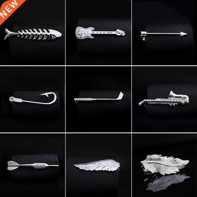 1pc Men Tie Clip Fish Bone Leaf Guitar Feather Saxophone Mul