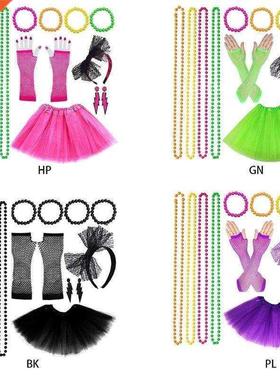 Women 80s Fancy Dress Accessories Retro Party Costume Set A