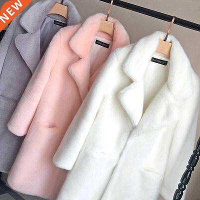 Women Mink Faux Fur Coat Solid Female Turn Down Collar Winte