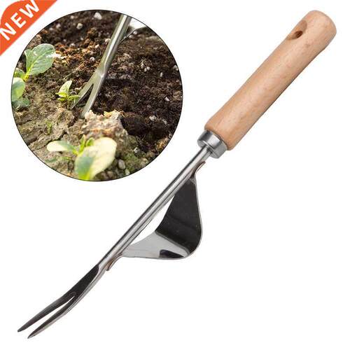 1 Pcs Manual Weeder Fork Metal Hand Garden Wood Handle Diggi
