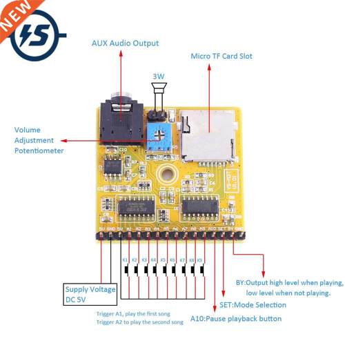 DC 5V MP3 Voice Player Module 4ohm 8ohm 3W Power Amplifier M