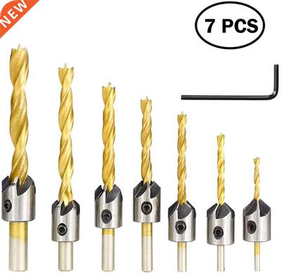 7 Pcs Countersink Drill Bit Set Titanium Coated Screw Hole C