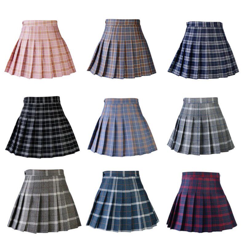 Women Pleat Skirt Harajuku Preppy Style Plaid Skirts Mini Cu