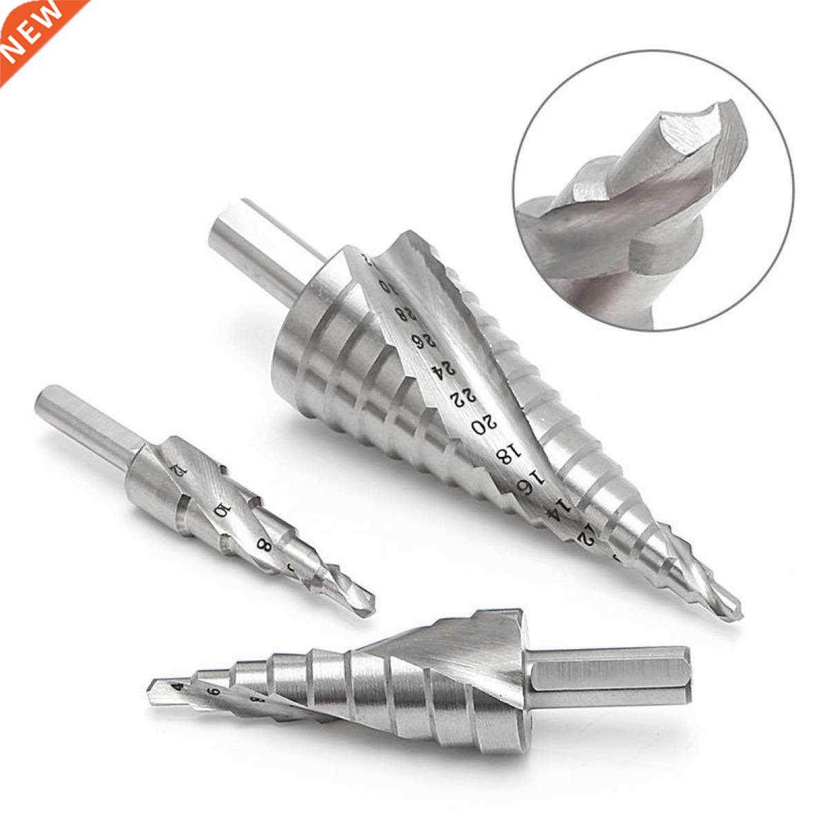 3Pcs HSS White Hole Cutter Spiral Flute Set Core Cone Step D