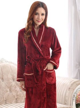 Kimono Robe Gown Warm Sleepwear Winter Women Nightwear Flann