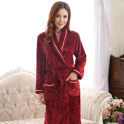 Kimono Robe Gown Warm Sleepwear Winter Women Nightwear Flann