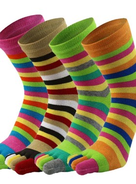 Finger separated Socks Women girls loose cotton striped tea
