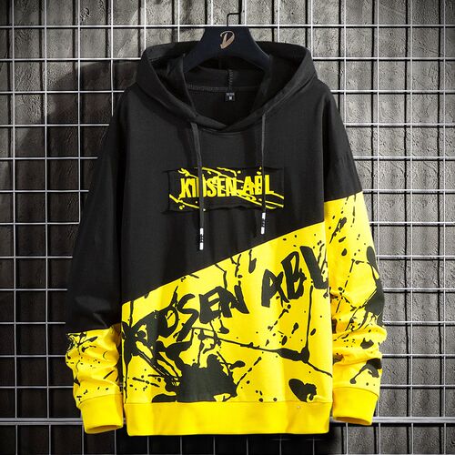 High Street Print Hoodie Men 2021 New Patchwork Hoodies Mens