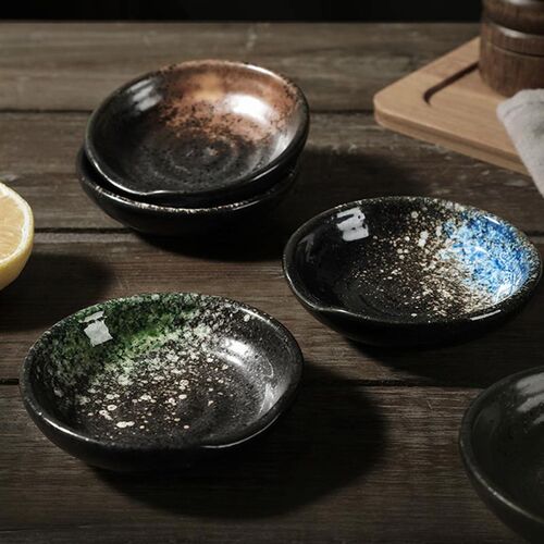 4pcs Ceramic Sauce Dish Round Seasoning Small Plate Butter