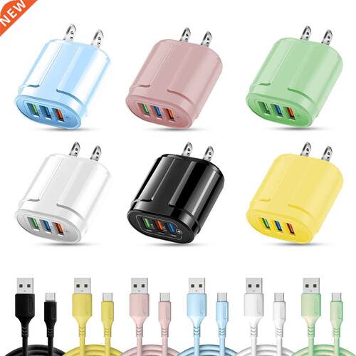 USB Type C Cable Macaron Fast Charger US Plug  Ports USB Hu
